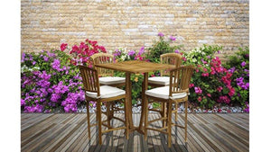 5 Piece Teak Wood Armless Orleans Bar Table/Chair Set With Cushions - La Place USA Furniture Outlet