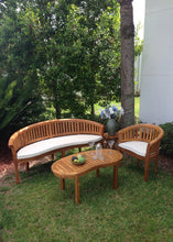 Teak Wood Peanut 3 Piece Patio Lounge Set, Triple Bench, Chair & Coffee Table - La Place USA Furniture Outlet