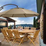 9 Piece Teak Wood Miami Patio Dining Set with Oval Extension Table, 2 Folding Arm Chairs and 6 Folding Side Chairs - La Place USA Furniture Outlet