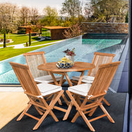 5 Piece Teak Wood California Dining Set with 47" Round Folding Table and 4 Folding Side Chairs - La Place USA Furniture Outlet