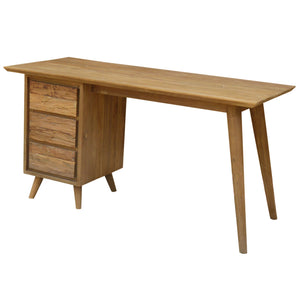 Recycled Teak Wood Retro Writing Desk with 3 Drawers - La Place USA Furniture Outlet