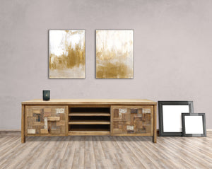 Recycled Teak Wood Mozaik Media Center, 2 Door - La Place USA Furniture Outlet