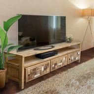 Recycled Teak Wood Mozaik Media Center, 3 Drawer