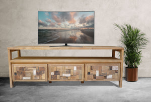 Recycled Teak Wood Mozaik Media Center, 3 Drawer - La Place USA Furniture Outlet