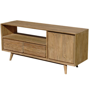 Recycled Teak Wood Retro Media Center with 1 Door, 2 Drawers - La Place USA Furniture Outlet