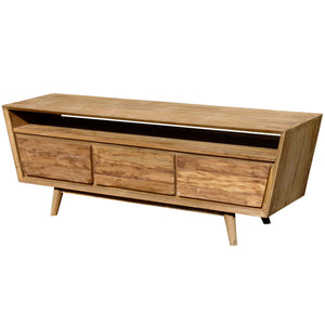Recycled Teak Wood Retro Media Center with 3 Drawers - La Place USA Furniture Outlet