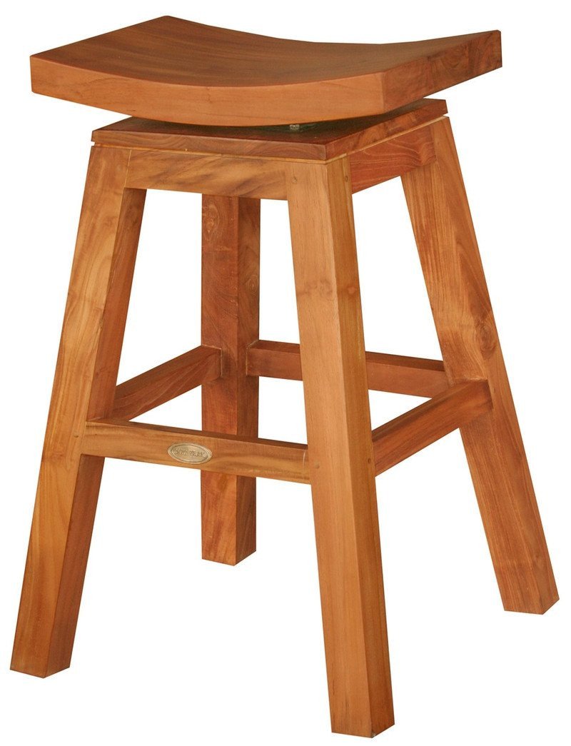 Teak Wood Vessel Counter Stool with Swivel Seat - La Place USA Furniture Outlet