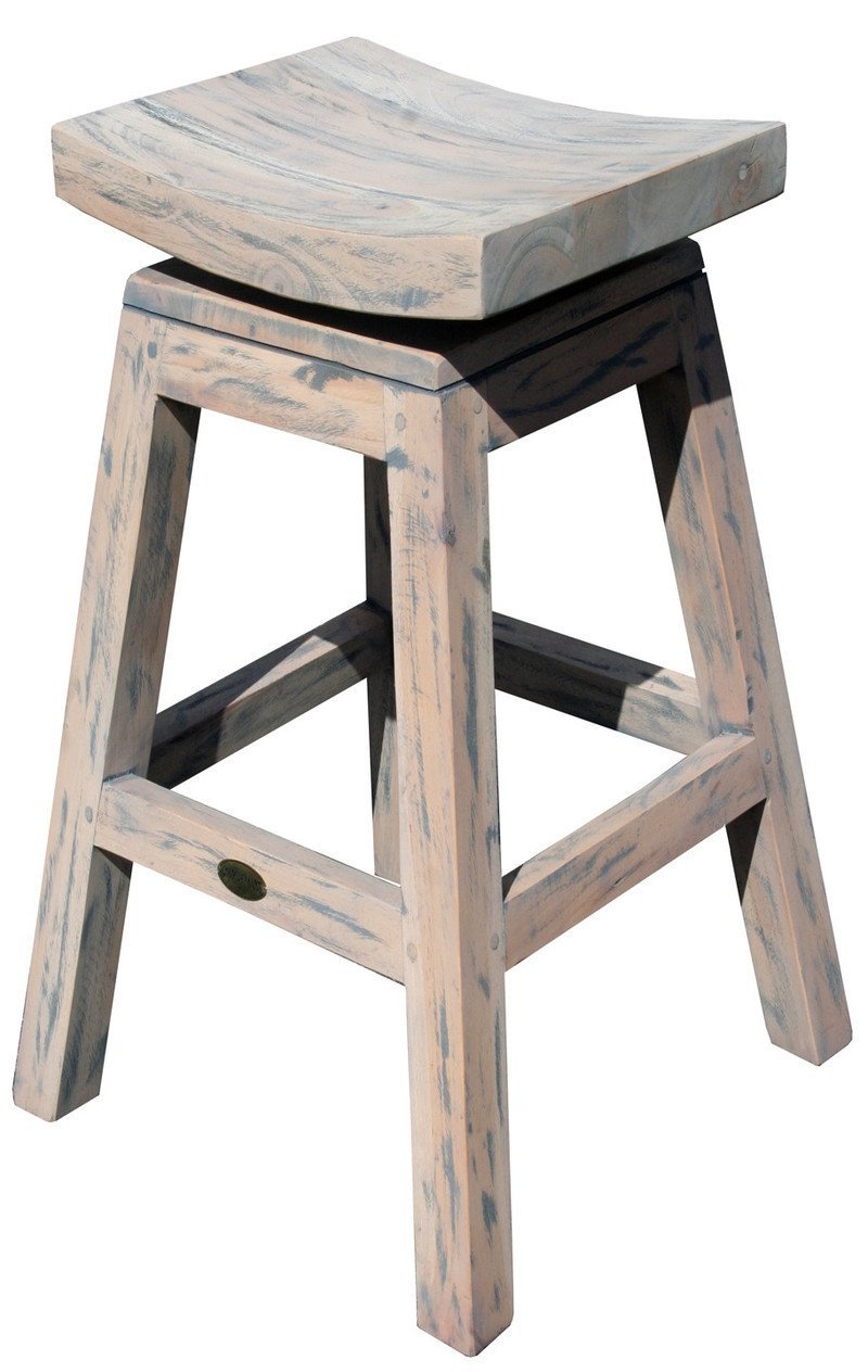 Rustic Teak Wood Vessel Barstool with Swivel Seat, 30 inch – La