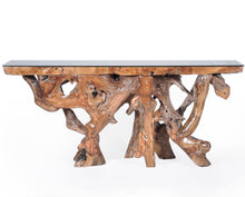 Teak Wood Root Console Table with Glass Top, 72 inches - La Place USA Furniture Outlet