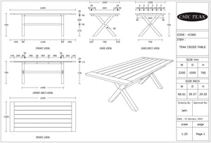 Teak Wood Cross Indoor/Outdoor Dining Table 87" x 40"