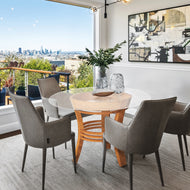 Teak Wood Half Moon Dining Table with 47" Round Glass Top - La Place USA Furniture Outlet