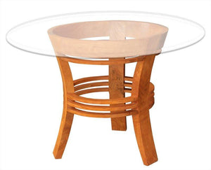 Waxed Teak Wood Half Moon Dining Table with 47" Round Glass Top - La Place USA Furniture Outlet
