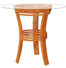Waxed Teak Wood Half Moon Bar Table with 36" Round Glass Top - La Place USA Furniture Outlet