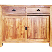 Waxed Teak Wood Bastia Bathroom Linen Cabinet with 2 drawers & 2 sliding doors