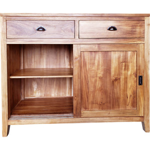 Waxed Teak Wood Bastia Bathroom Linen Cabinet with 2 drawers & 2 sliding doors
