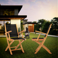 Teak Wood Miami Folding Arm Chair, Black (Set of 2) - La Place USA Furniture Outlet