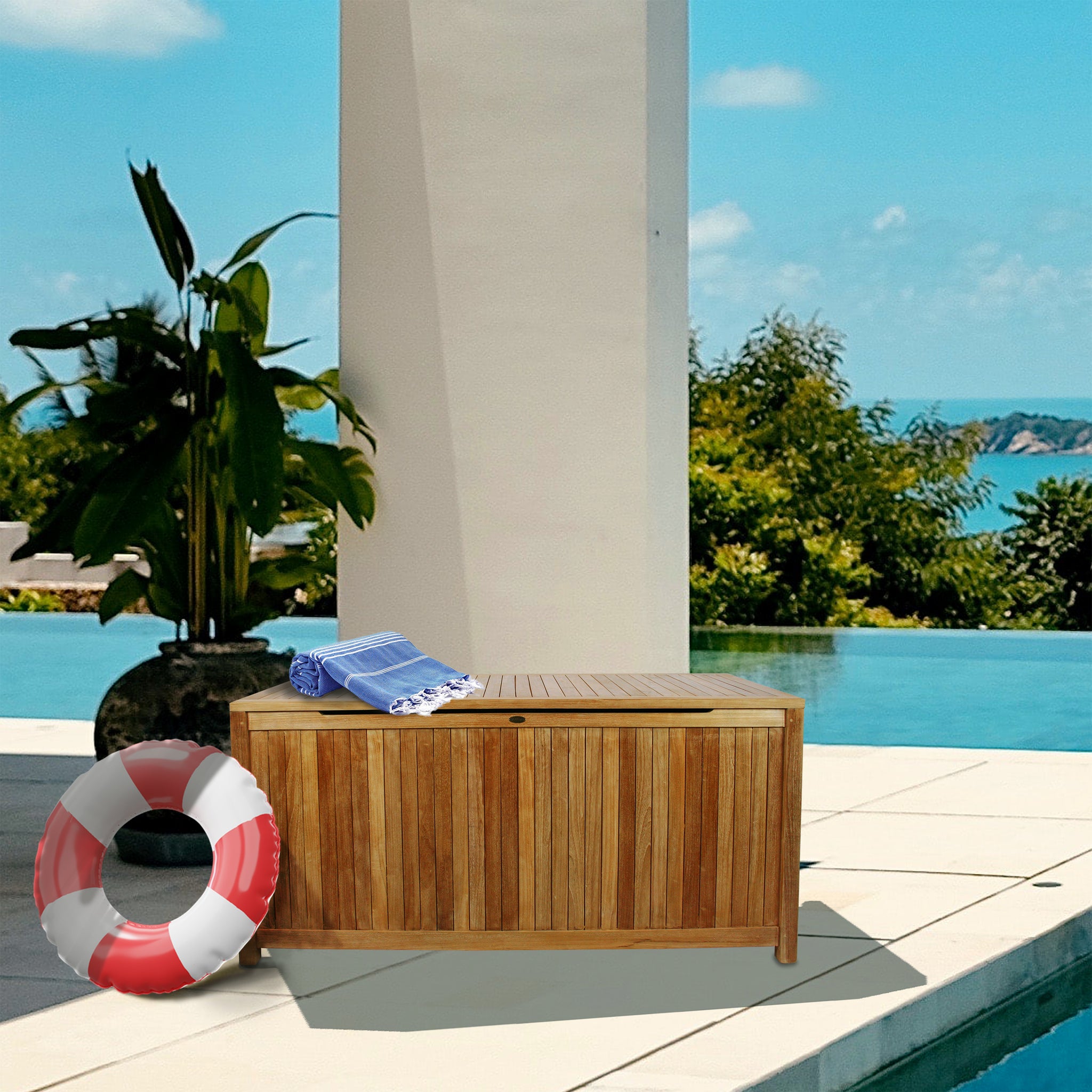Teak Wood Santa Barbara Pool and Deck Storage Box – La Place USA ...