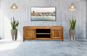 Waxed Teak Wood Santa Barbara Media Center - La Place USA Furniture Outlet