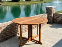 Teak Wood Butterfly Round Outdoor Patio Folding Table, 47 Inch