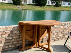 Teak Wood Butterfly Round Outdoor Patio Folding Table, 47 Inch