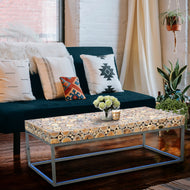 Teak Wood Coffee Table With Stainless Base - La Place USA Furniture Outlet