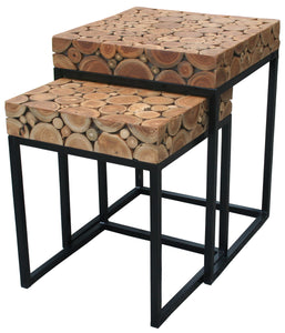 Teak Wood Nesting Side Tables - Set of 2 - La Place USA Furniture Outlet
