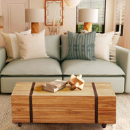 Teak Wood Hanover Coffee Table With Wheels - La Place USA Furniture Outlet