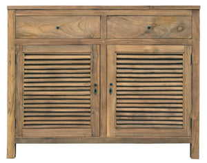 Recycled Teak Wood Louvre Cabinet with 2 Doors & 2 Drawers - La Place USA Furniture Outlet