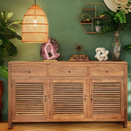 Recycled Teak Wood Louvre Cabinet with 3 Doors & 3 Drawers - La Place USA Furniture Outlet