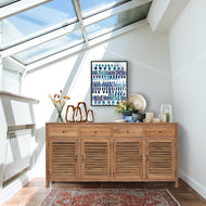 Recycled Teak Wood Louvre Cabinet 4 Doors 4 Drawers - La Place USA Furniture Outlet