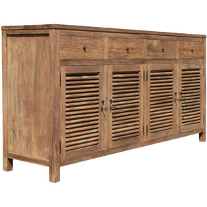 Recycled Teak Wood Louvre Cabinet 4 Doors 4 Drawers - La Place USA Furniture Outlet