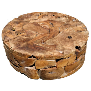Recycled Teak Wood Round Akar Coffee Table, 47 Inch