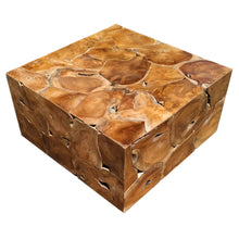 Recycled Teak Wood Square Akar Coffee Table, 32 Inch