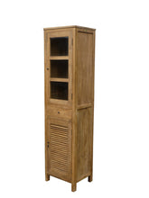 Recycled Teak Wood Louvre Cabinet with Drawer, Louvered Door and Glass Door