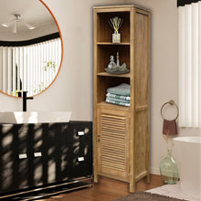 Recycled Teak Wood Lumbrera Vertical Bathroom Linen Cabinet with 1 Door & 3 Shelves