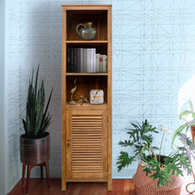 Recycled Teak Wood Louvre Cabinet with 3 Open Shelves and Louvered Door