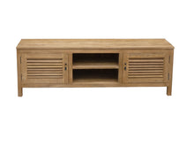 Recycled Teak Wood Louvre Media Center with 2 Doors and 2 Open Shelves