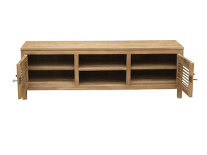 Recycled Teak Wood Louvre Media Center with 2 Doors and 2 Open Shelves