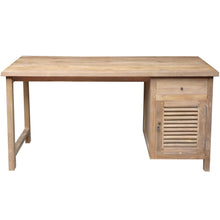 Recycled Teak Wood Louvre Writing Desk with 1 Door & Drawer