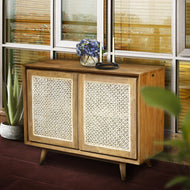Recycled Teak Wood West Indies Rattan Chest with 2 Doors
