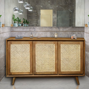 Recycled Teak Wood Tobago Bathroom Linen Cabinet with 3 Doors