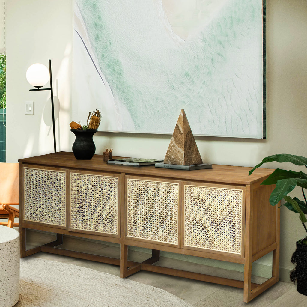 Recycled Teak Wood West Indies Rattan Buffet with 4 Doors – La Place ...