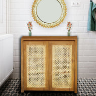 Recycled Teak Wood Antilles Small Bathroom Linen Cabinet with 2 Doors