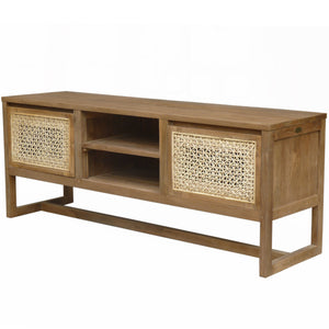 Recycled Teak Wood West Indies Cane Media Center with 2 Doors