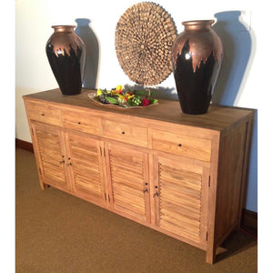 Recycled Teak Wood Louvre Cabinet 4 Doors 4 Drawers - La Place USA Furniture Outlet