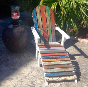 Adirondack Chair Including Footstool Made From Recycled Teak Wood Boats - La Place USA Furniture Outlet