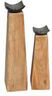 Prisma Recycled Teak Wood Candleholder, set of 2 - La Place USA Furniture Outlet