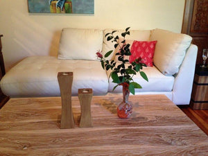 Slim Recycled Teak Wood Candleholder, set of 2 - La Place USA Furniture Outlet