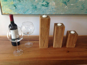 Recycled Teak Wood Candleholder, set of 3 - La Place USA Furniture Outlet