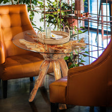 Teak Wood Root Bar Table Including 36 Inch Glass Top